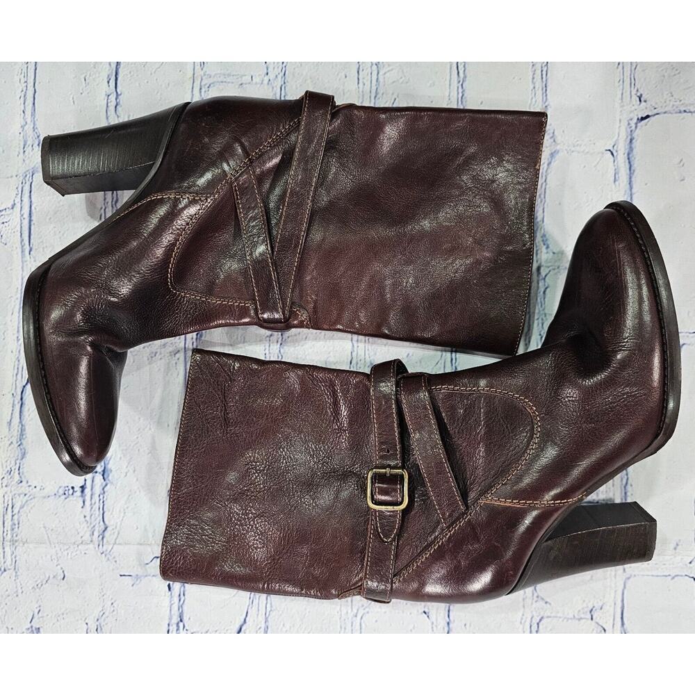 J CREW C Davos Comma Brown Leather Boots Made in Italy Heels WOMENS SIZE 6.5